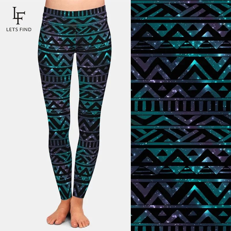 Women Black Leggings Aztec Printing High Waist High Elastic Milk Silk Fitness Leggings Yoga Pants