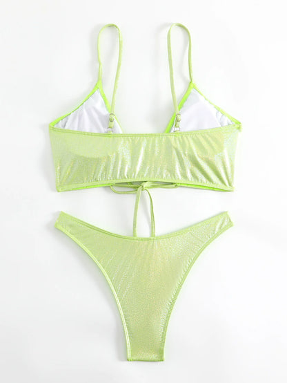 Solid Strapped Swimwear Women High Cut Thong Bikini Push Up Cross Hollow Swimsuit Summer Beach Bathing Suit