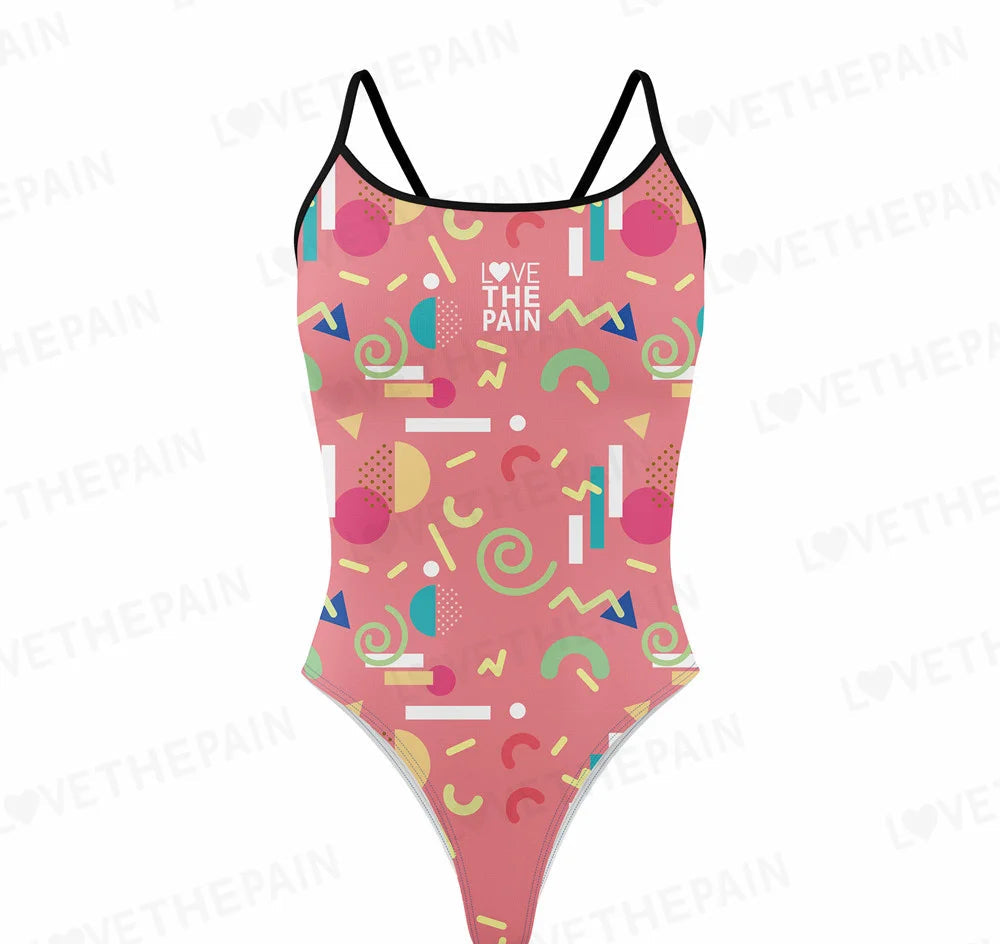 Love The Pain Spaghetti straps Women Swimwear Back Swimsuit One Piece Comfortable Suit printing Functional Swimwear