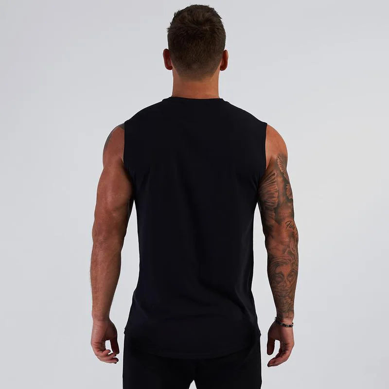 Cotton V-neck Fitness Tank Top Men Summer Muscle Vest Gym Clothing Bodybuilding Sleeveless Shirt Workout Sports Singlets