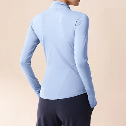 Winter Fitness Jacket Fleece Brushed Velvet Inner with Thumb Hole Gym Long Sleeve Shirt Elastic Stand Collar Jackets