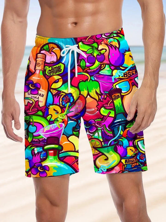Novelty Men's Shorts Swimming Beach Shorts 3D Color Cartoon Printing Surfboard Shorts Swim Trunks Men and Women Shorts
