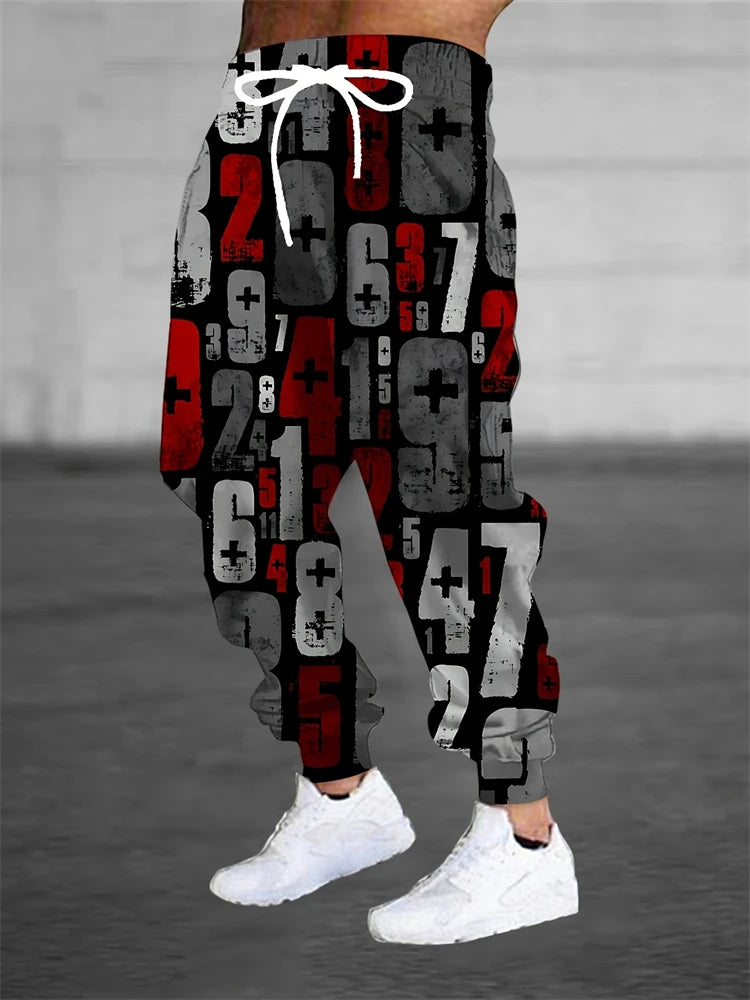 Men's Pants Stylish Abstract Print Outdoor Running Fitness Pants Relaxed Fit Comfortable Drawstring Sweatpants