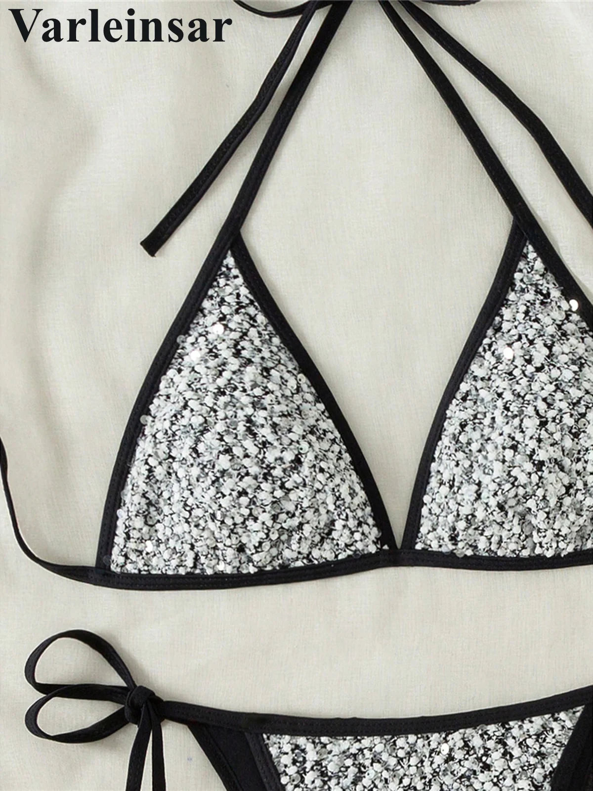 S - XL Shiny Sparkling Halter Bikini Women Swimwear Female Swimsuit Two-pieces Bikini set Strappy Bather Bathing Suit Swim