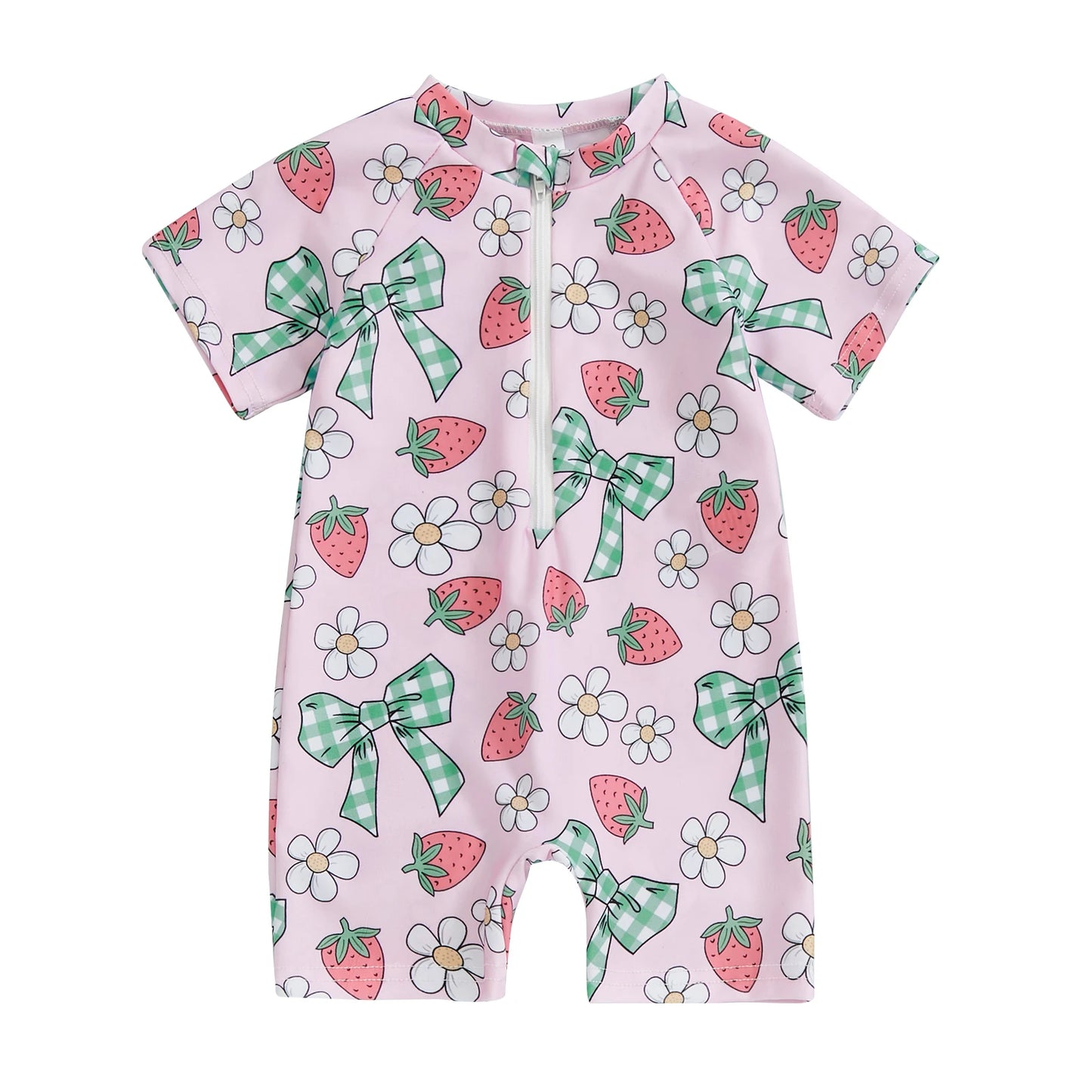 0-3Years Baby Boy Girl Rash Guard Swimsuits Fashion Print Short Sleeve Zip Up Rompers Bathing Suit Toddlers Swimwears Beachwear