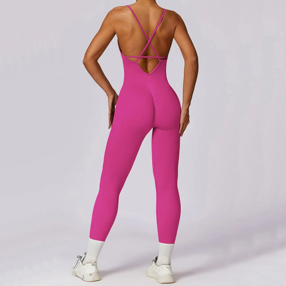 Women's V-Neck Cross-Back Workout Jumpsuit & Playsuit