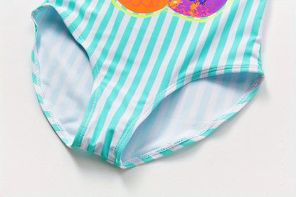 A girl's swimsuit with a fruit pattern, suitable for children aged 2-11. Chest Pad