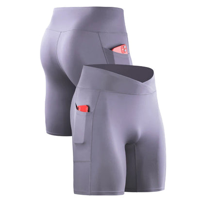Running Shorts Pants Pockets Men's High Waist Elastic Running Tights Cycling Fitness Yoga Quick Drying External Wear Marathon
