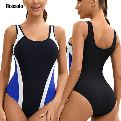 Women's Color Block One Piece Swimsuits U Back Athletic Training Swimwear Bathing Suits