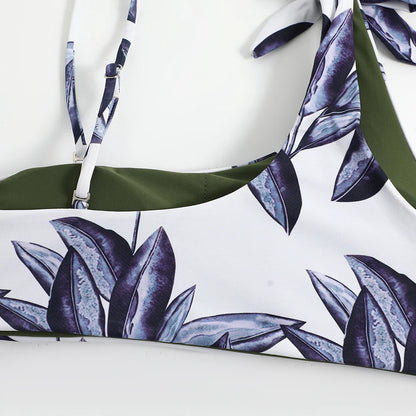 Asymmetric Print String Bikini Set Swimsuit Women Swimwear Female Bathers Bathing Swimming Swim Suit Beachwear Summer