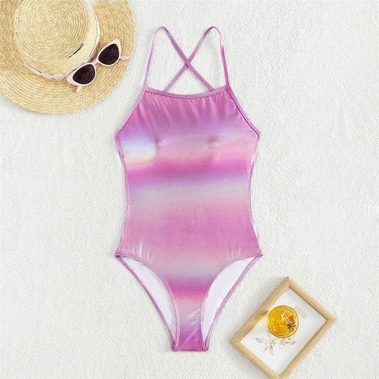 PU Faux Leather Cross Back Women Swimwear One Piece Swimsuit Female High Leg Cut Backless Bather Bathing Suit Swim