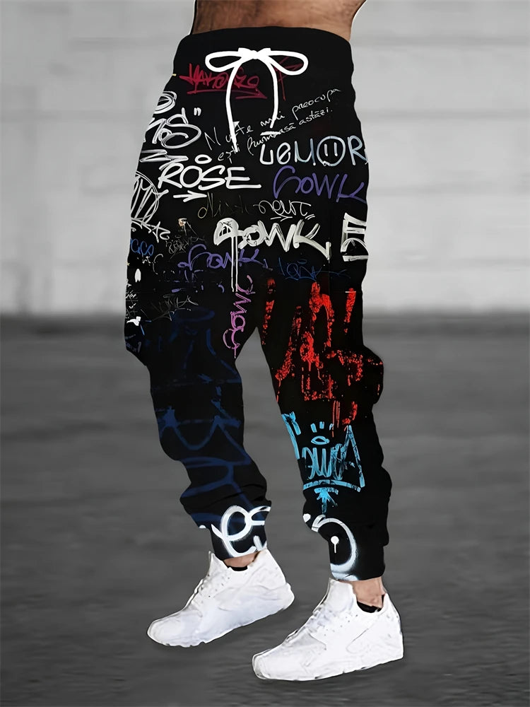 Men's Pants Stylish Abstract Print Outdoor Running Fitness Pants Relaxed Fit Comfortable Drawstring Sweatpants