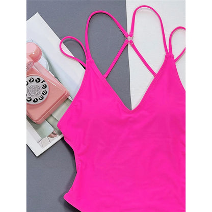 S - XL V Neck Cross Back Scrunch Butt Women Swimwear One Piece Swimsuit Female Monokini High Cut Bather Bathing Suit Swim V4550