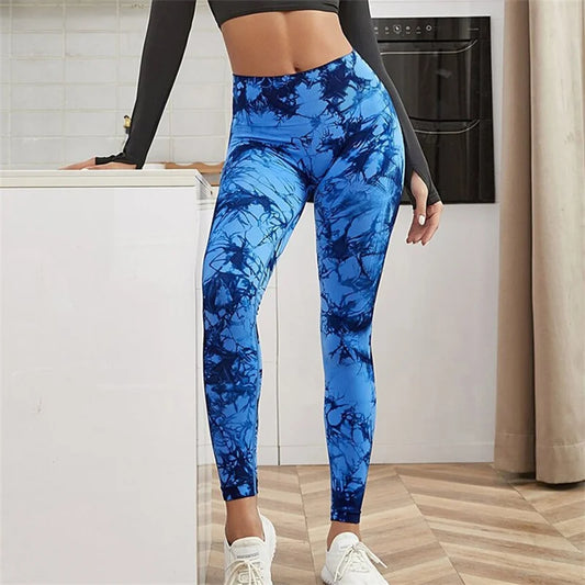 Aiithuug Womens High Waist Yoga Pants Tie Dye Ripped Tummy Control Workout Running Yoga Skinny Leggings Tummy Control Yoga Pants