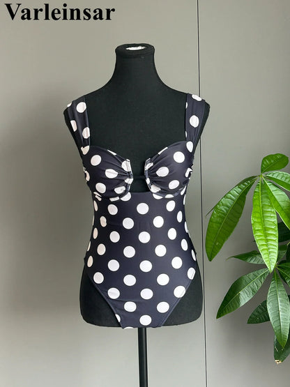 Polka Dots Underwired One Piece Swimsuit Women Swimwear Female Backless Monokini High Leg Cut Bather Bathing Suit Swim