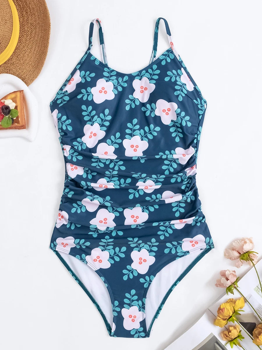 Floral Swimsuit Women One Piece Vintage Design Swimwear Female Backless Beachwear Bathers Bathing Swimming Swim Suit
