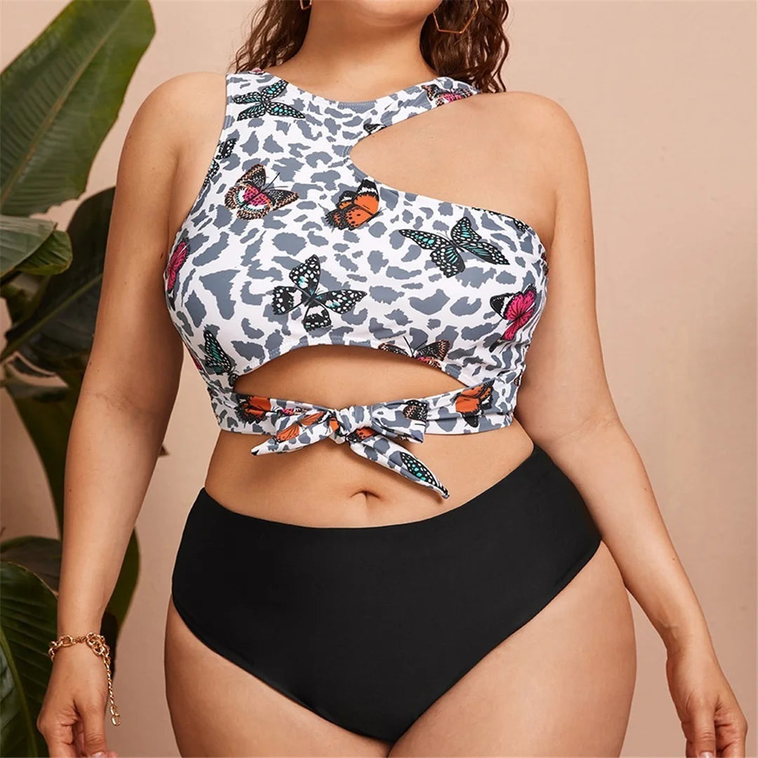 0XL - 4XL Printed Bikini Plus Size Large Size Swimwear Women Swimsuit Female Two-pieces Bikini set Bather Bathing Suit