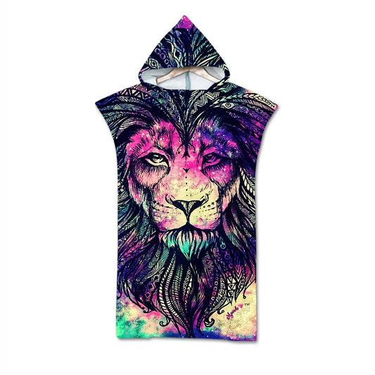Beach Towel Cape Seaside Change Bathrobe Printed Hooded Bath Towel Wolf Model Hooded Wearable Bath Towel