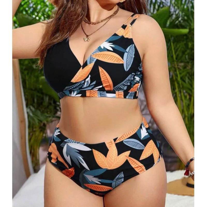 Plus Size High Waist Bikini Women's Push Up Large Size Swimsuit Summer Big Size Tummy Control Swimwear Bikini Sets