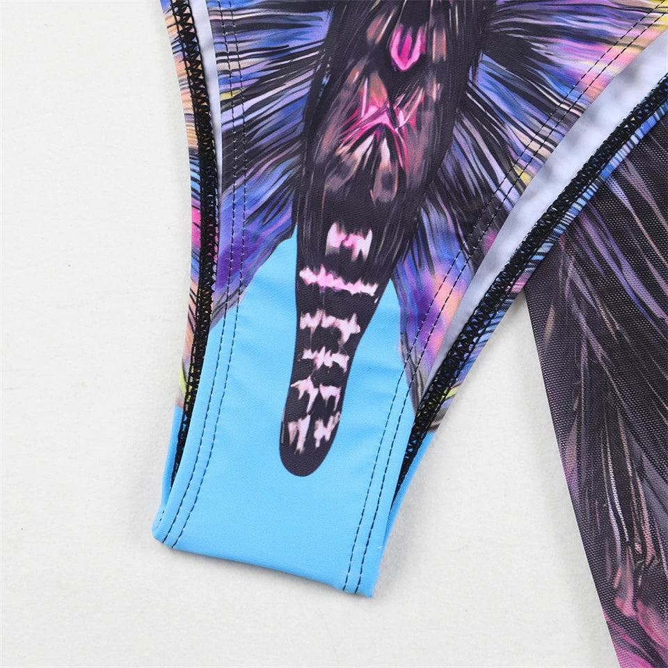 3 Pieces Bikini With Beach Skirt Butterfly Print String Bathing Suit Women Swimwear Female Swimming Swimsuit