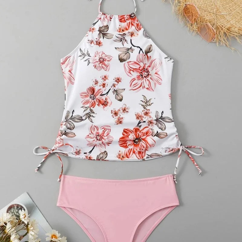 Women's Sporty Floral Two-Piece Tankini Set With Brief
