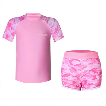 Children's Camouflage Print Swimsuit, Two Pieces Swimsuit, Sports Swimwear, Korean Version, Girls Fashion