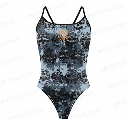 Love The Pain Leopard Print One Piece Swimsuit Thin Straps Versatile V-back Women's Swimwear Monokini Triathlon Swimsuit