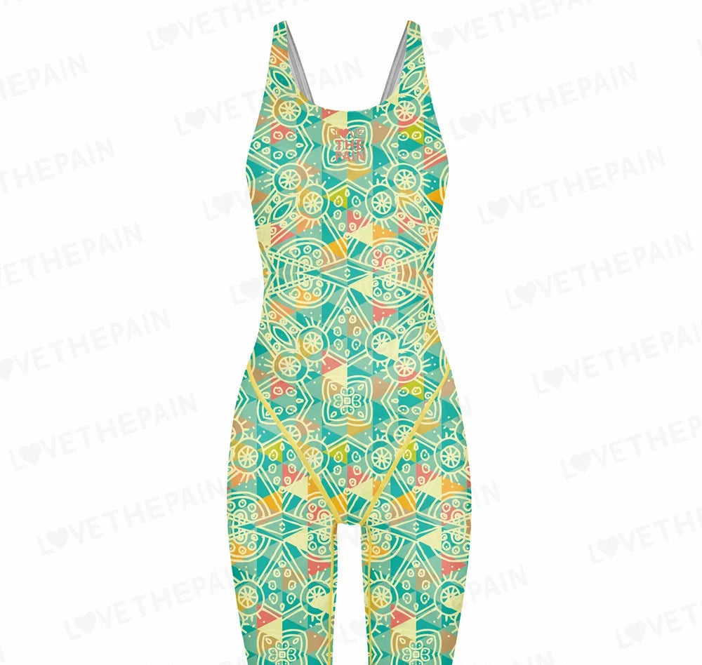 Girls Love The Pain Racer Back Knee Length Swimsuit Bodysuit Sleeveless One Piece Print Swimwear For Holiday Beach Water Sports