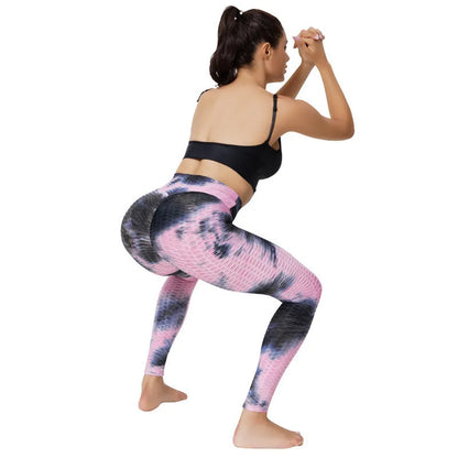 Women's Yoga Pants for Fitness Hip Lifting High Waist Bodybuilding Tight Fitting Jacquard Tie Dye Bubble Pants Leggings