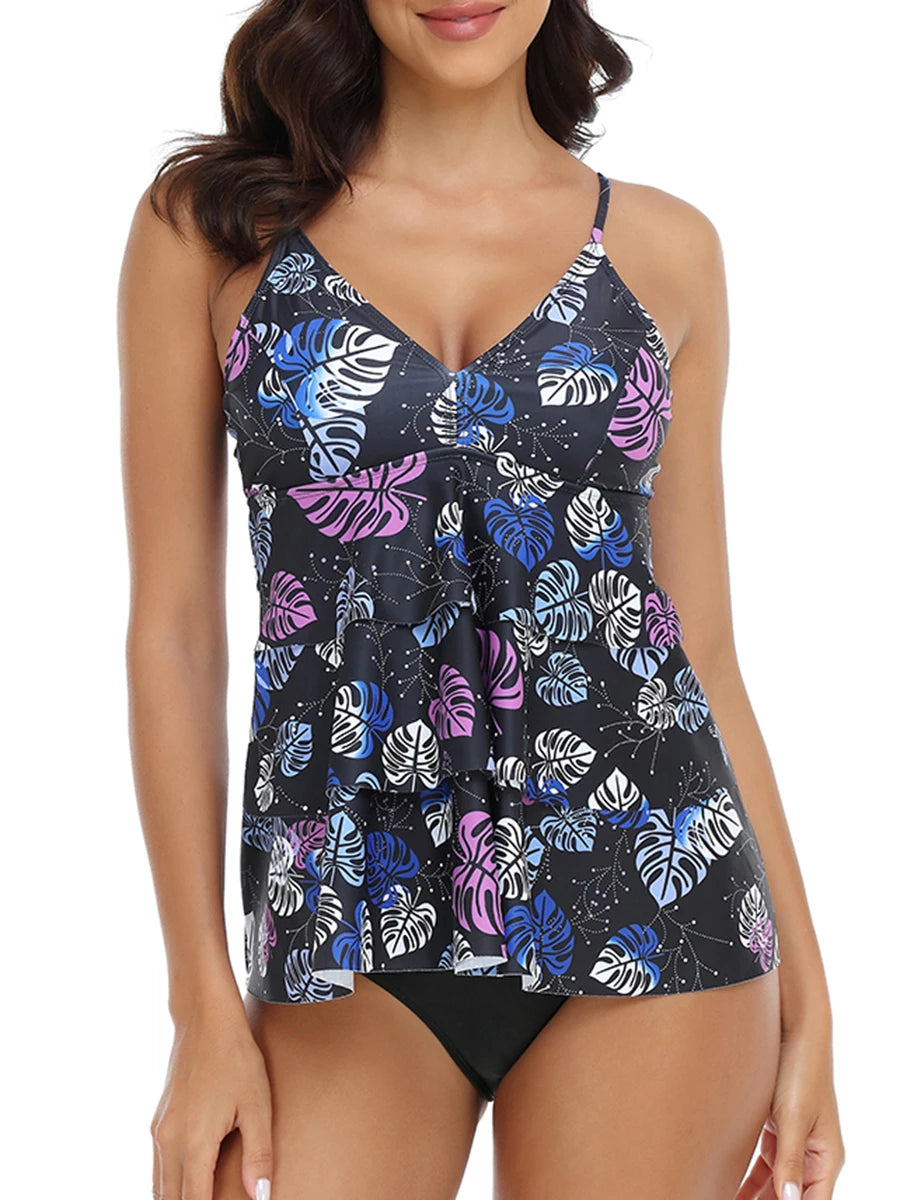 Printed Tankini Set Two Pieces Swimsuit Women Strappy Swimwear Female Bathers Bathing Swimming Swim Suit Beachwear Summer