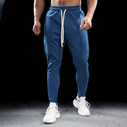 Autumn Winter Men Pure Cotton Motion Elastic Waist Bodybuilding Sweatpants Comfortable Breathable Zipper Elastic Slim Trousers