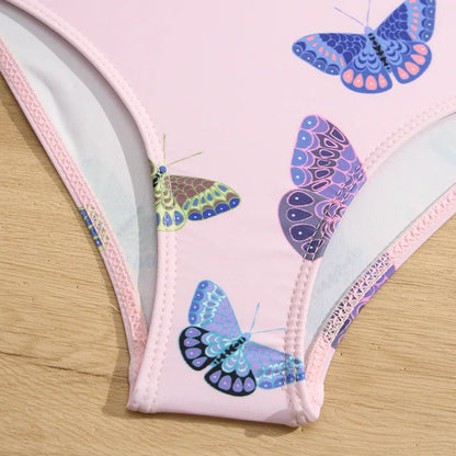 Butterfly Print Girls One Piece Swimsuit 4-7 Year Kids Swim Suit Infant Children's Swimwear 2025 Pink Bathing Suits with Skirt