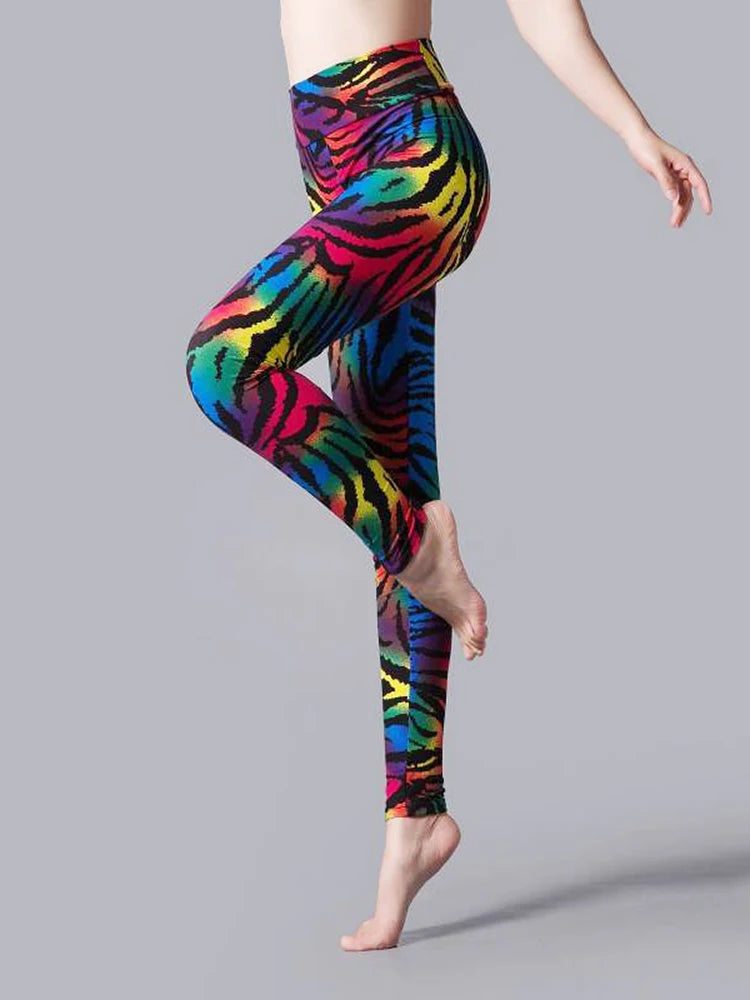 Women's  High Waist Leggings Sportwear Workout Women Jeggings Elastic Pants Leopard Summer Printed Stripe Fitness Leggins