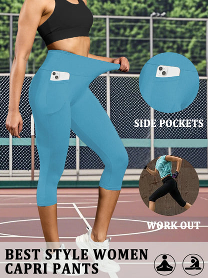 High Waisted capri pants For Women With Pockets Tummy Control No See Through Workout Running Yoga Athletic Push Up Gym Leggings