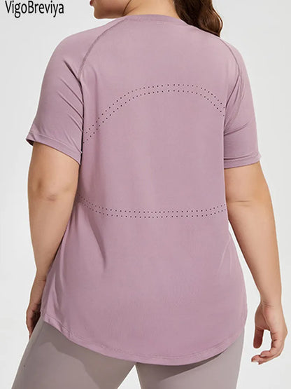 Women Solid Plus Size Yoga Top Loose Fitness Big Sports T-shirts Short Sleeve Gym Running Curvy Workout Tops