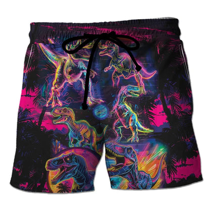 Funny 3D Printing Dinosaur Beach Shorts For Men Street Drawstring Swimming Trunks Men Summer Animal Pattern Surfboard Shorts