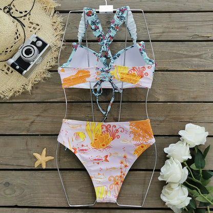 Brazilian Bikini Set Women Print Biquini Female Cut Bikinis Swimwear Push Up Swimsuit Bath Suit