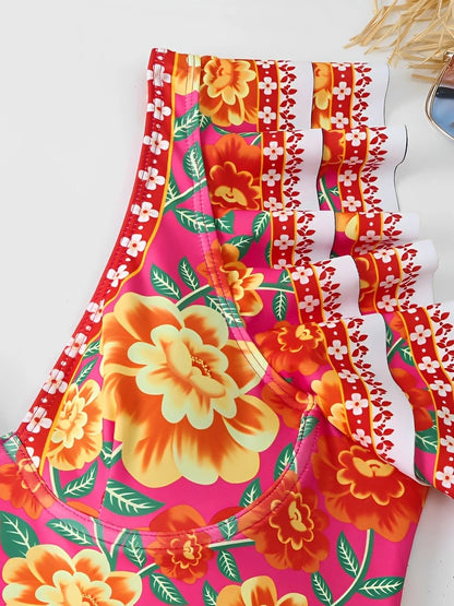 Ruffle Push Up Swimwear Women One Piece Floral Swimsuit Vintage Bather Bathing Swimming Swim Suit Beachwear Summer Bodysuit