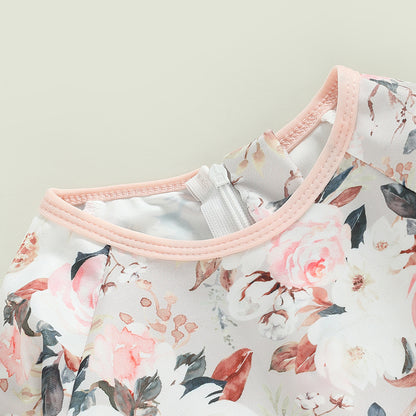 0-4Y Toddler Baby Girl Swimsuit Romper 4 Colors Flower Print Long Sleeve Ruffle Bikini Bathing Suit