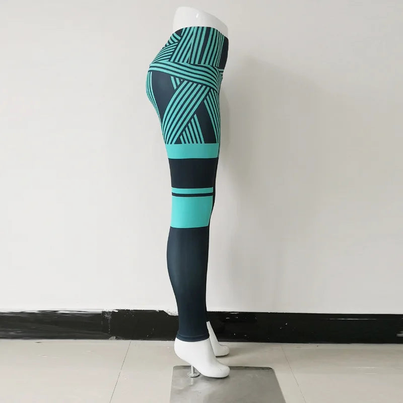 Seamless Yoga Leggings for Ladies Sportswear Young Girls Stripe Digital Printing Tight Pants Gym Push Up Trousers