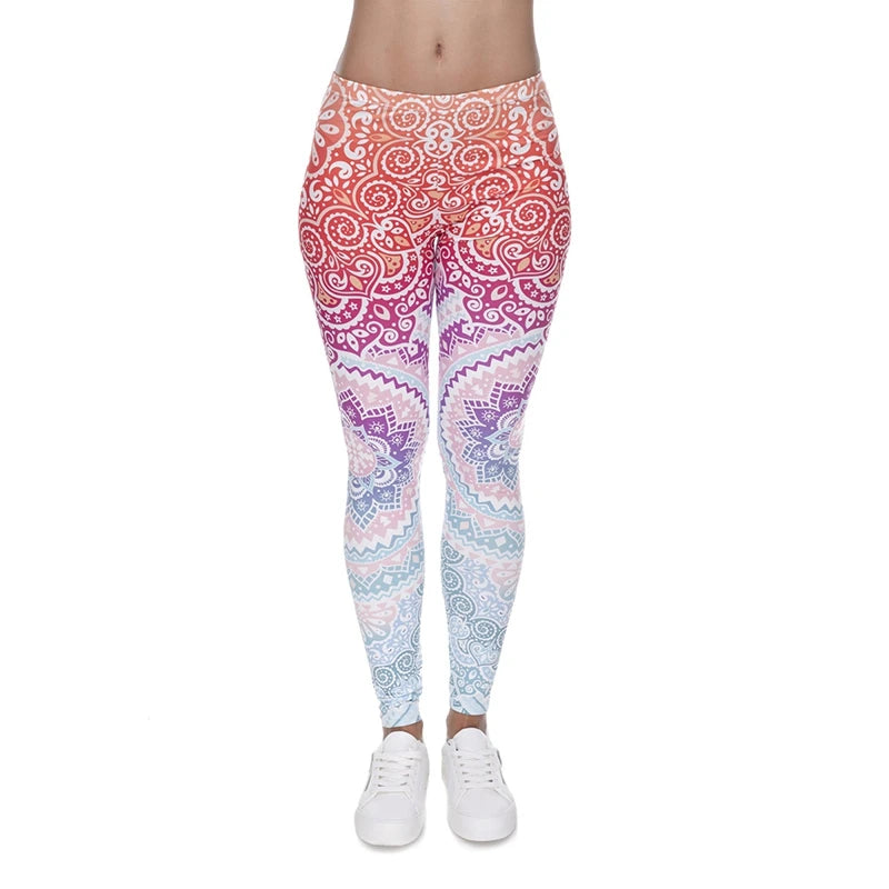 DeanFire Super Soft Stretch Leggings AZTEC ROUND OMBRE Print Fitness Legging Slim Leggings High Waist Trouser Women Pants