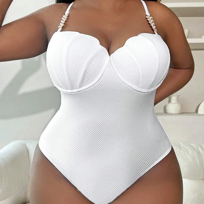 Summer plus-size women's swimsuit a piece of high-grade steel plus-size diamond strap swimsuit