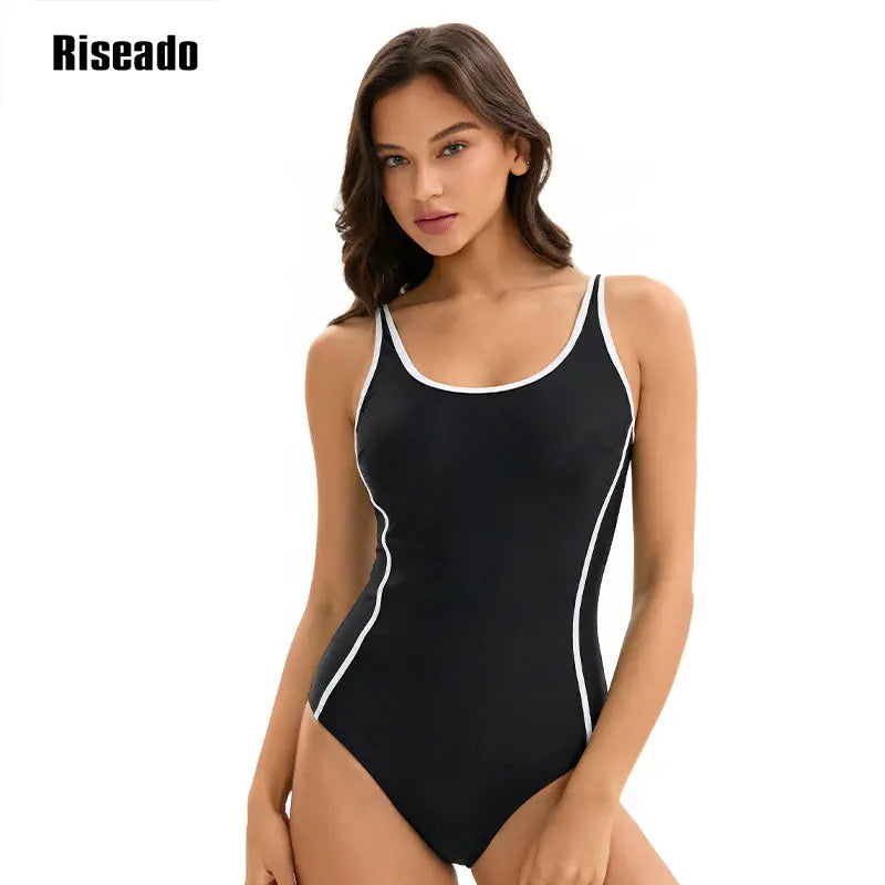 Womens Color Block Print One Piece Swimsuits Athletic Training Swimwear High Waist Slimming Bathing Suits