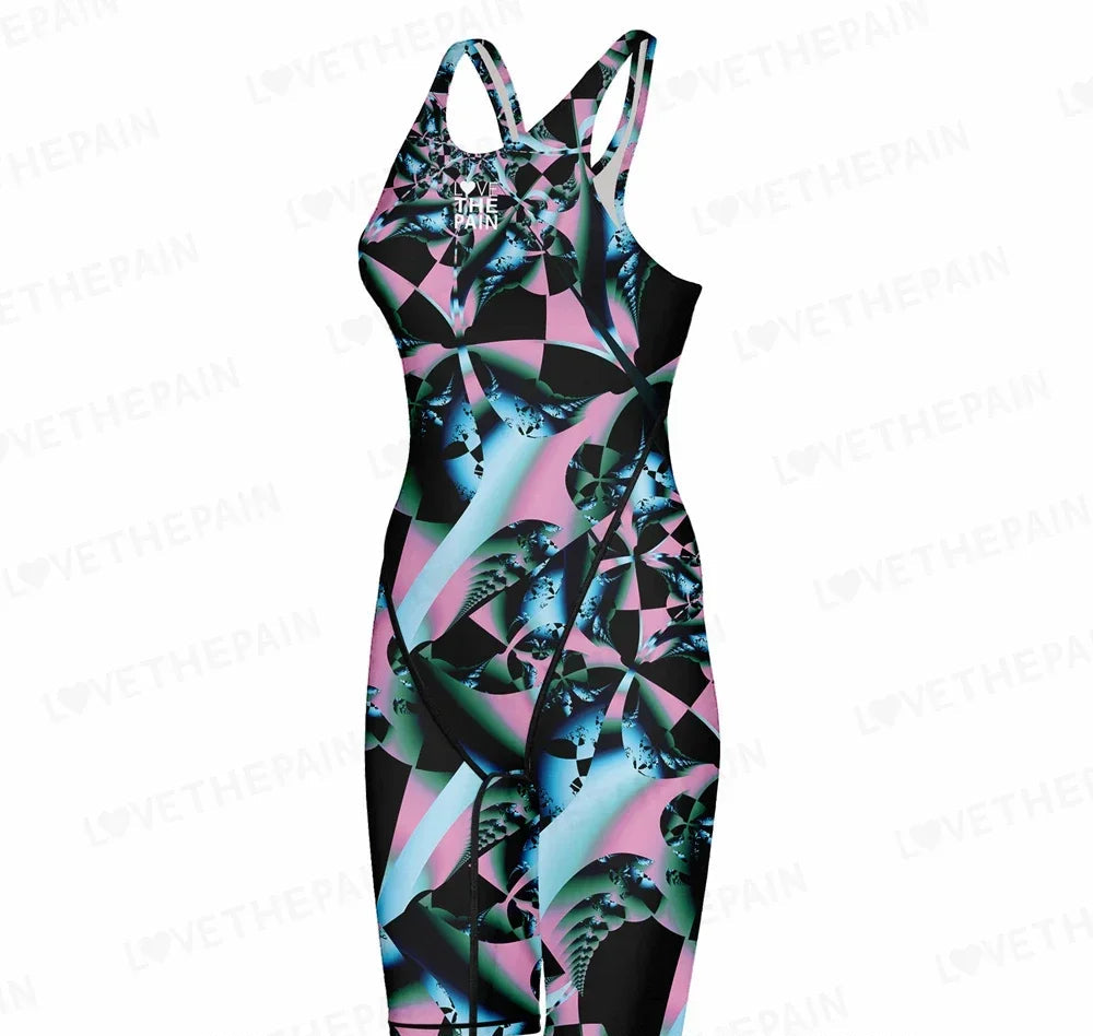 Women Open Back Kneeskin Tech Suit Swimsuit Competition Training Neck to Knee Swimsuit One-piece Jumpsuit Professional Swimsuit