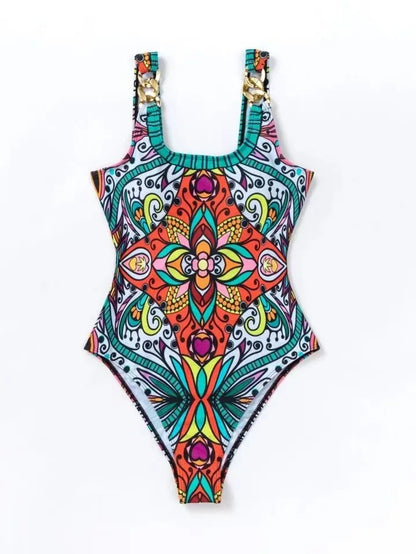 Fashionable Swimsuit 2024 Women's Retro Printed Push Up Swimsuit with One Piece Swimsuit Women