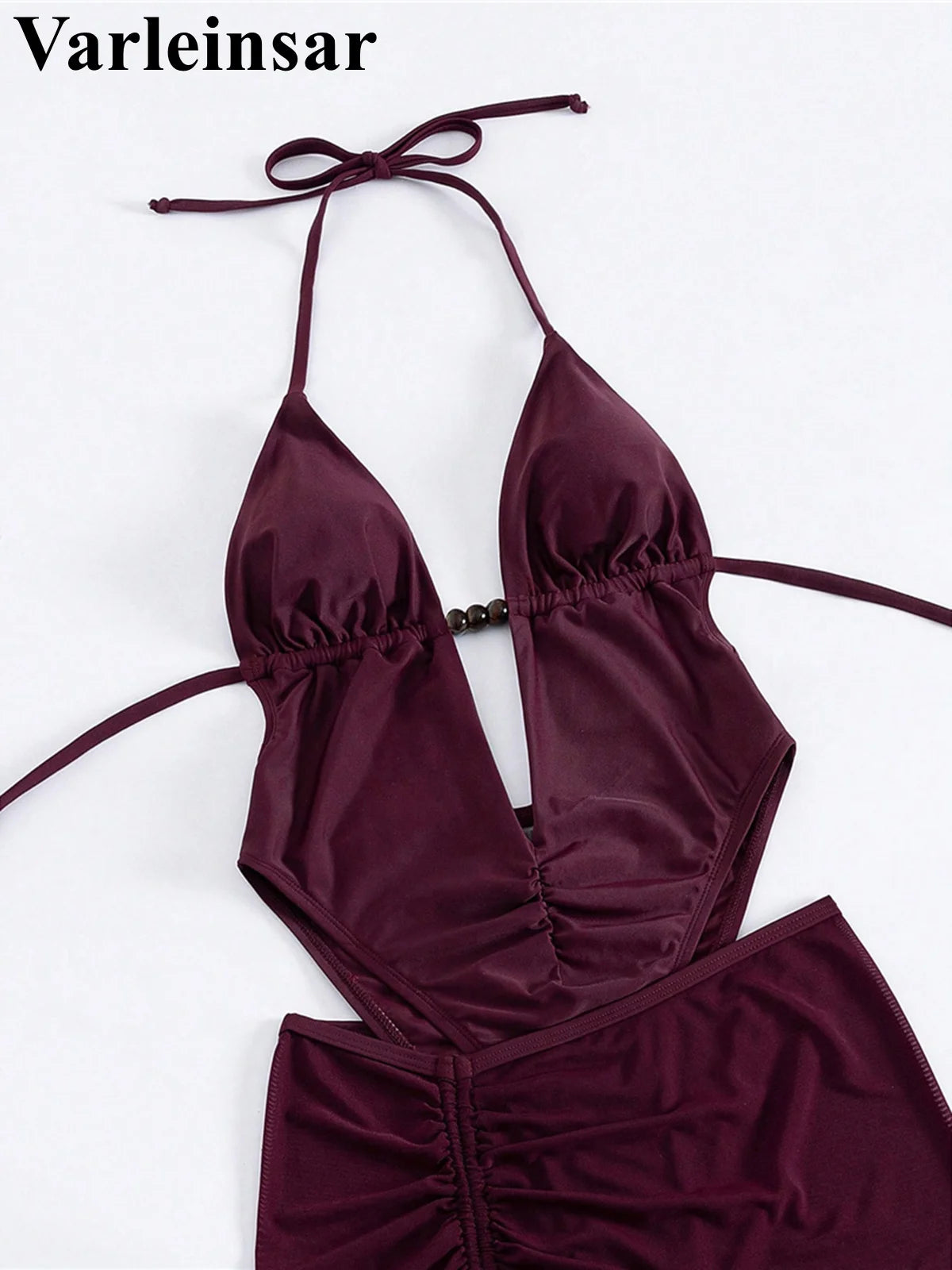 Skirt Halter Deep V Neck Women Swimwear One Piece Swimsuit Female High Leg Cut Backless Bather Bathing Suit Swim