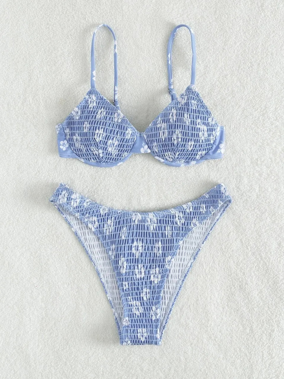 Strappy Bikinis Ribbed Solid Swimsuit Women Push Up Swimwear Female Bathers Bathing Swimming Suit Printed Beachwear Summer