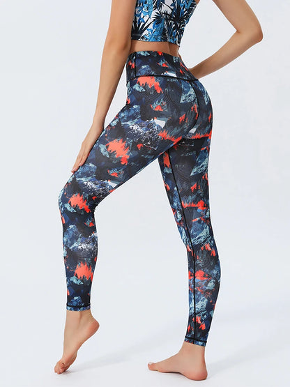 Women's Color Print High Waisted Yoga Pants Quick-Dry Tummy Control 7/8 Length Workout Leggings for Gym, Pilates, Everyday Wear