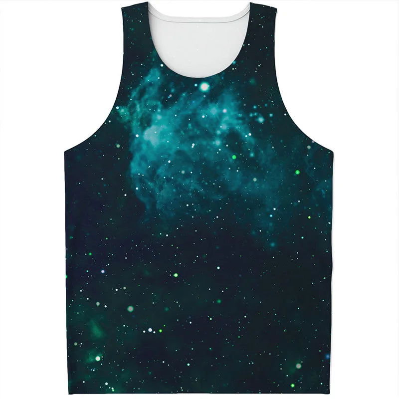 Colorful Fiery Nebula Universe Graphic Tank Tops Men Sleeveless Beach Vest Summer Street 3D Printed Galaxy Space Tee Shirt Tops