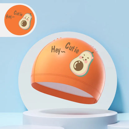 Children's Swimming Caps Boys Girls Kids Cartoon Swim Hat High Elastic Ear Protection PU Waterproof Swimming Cap